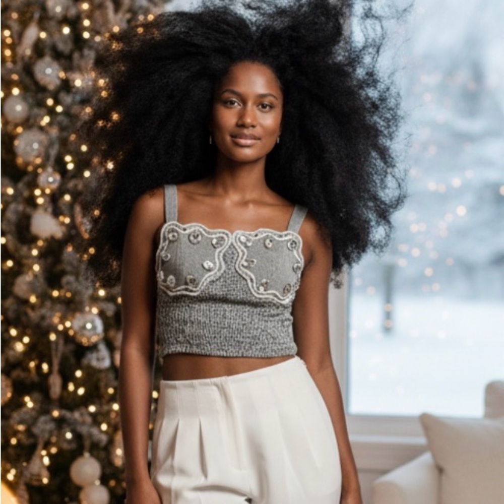 Anthropologie Ollari Crystal Embroidered Bustier Top Size XL